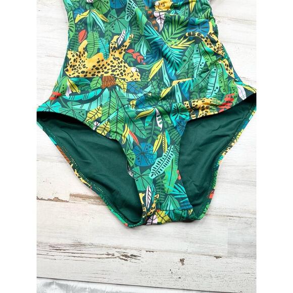 Palms Away Womens XS Tropical Animal Print Crisscross One Piece Swimsuit - Picture 5 of 12